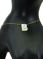 Vera Perla 18K Gold Charm Bracelet for Women, with B Letter Mother of Pearl Stone, Gold/White
