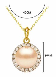 Vera Perla 18K Solid Gold Pendant Necklace for Women, with 0.10ct Genuine Diamonds and 6-7mm Pearl Stone, Gold/Pink