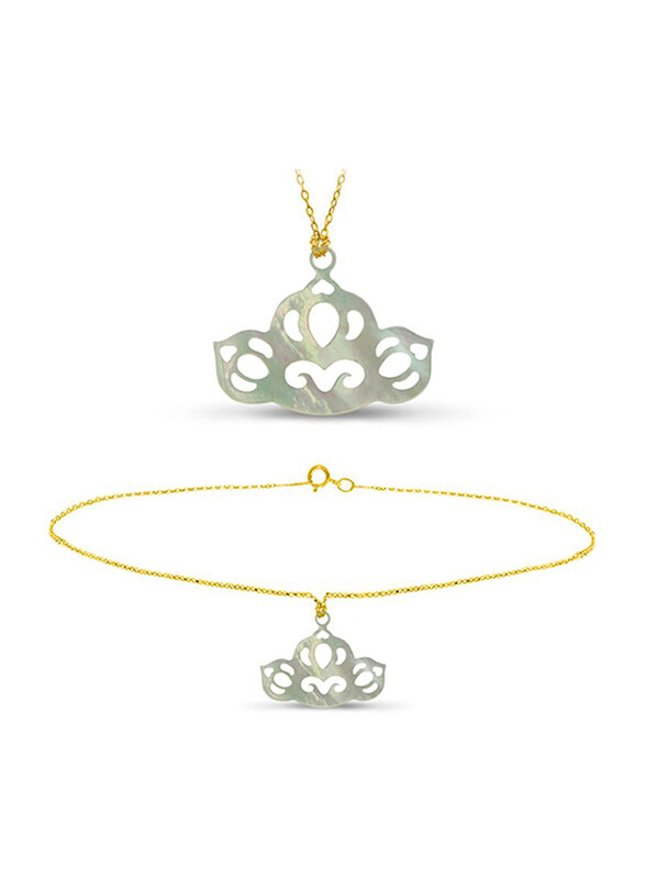 

Vera Perla 2-Pieces 18K Gold Pendant Necklace and Bracelet Set for Women, with Tiara Shape Mother of Pearl Stone, Off White
