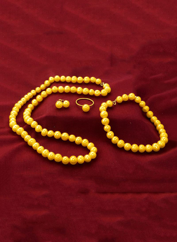 فيرا بيرلا مجموعة 4 قطع من الذهب عيار 18 للنساء، مع حجر اللؤلؤ، قلادة، سوار، أقراط وخاتم - ذهبي