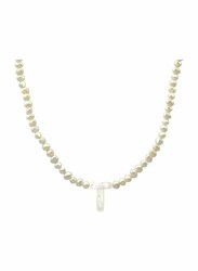 Vera Perla 18K Gold Strand Pendant Necklace for Women, with Letter T and Mother of Pearl Stones, White