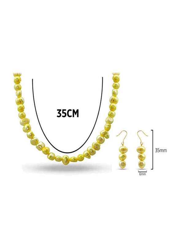 Vera Perla 2-Pieces 10K Gold Strand Jewellery Set for Women, with Necklace and Earrings, with Pearl Stones, Yellow