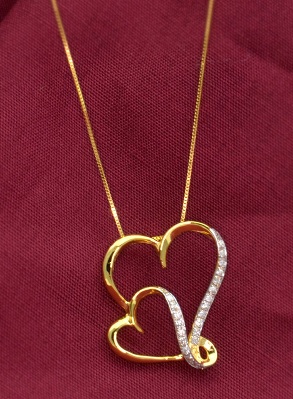 Vera Perla 18K Gold Big and Small Hearts Pendant Necklace for Women, with 1ct Genuine Diamond, Gold