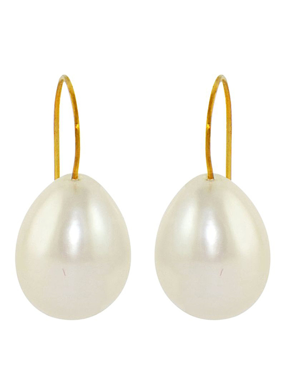 Vera Perla 10K Gold Drop Earrings for Women, with Pearl Stone, Gold/White