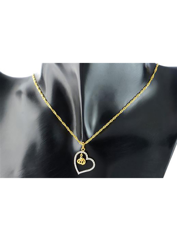 Vera Perla 18K Gold Necklace for Women, with 0.2ct Diamonds 3D Heart Pendant, Gold