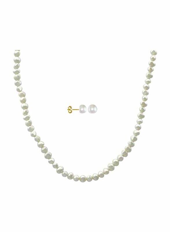 

Vera Perla 2-Pieces 18K Gold Jewellery Set for Women, with Necklace and Earrings, with Pearl Stones, White