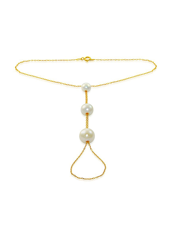 Vera Perla 18K Gold Finger Bracelet Ring for Women, with Gradual Built-In White Pearl Stone, Gold/White
