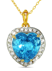 Vera Perla 18K Gold Necklace for Women, with 0.14ct Genuine Diamonds and Swiss Blue Topaz Stone Pendant, Gold