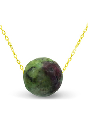 Vera Perla 18K Solid Yellow Gold Necklace for Women, with 7mm Zoisite Stone Pendant, Green/Gold