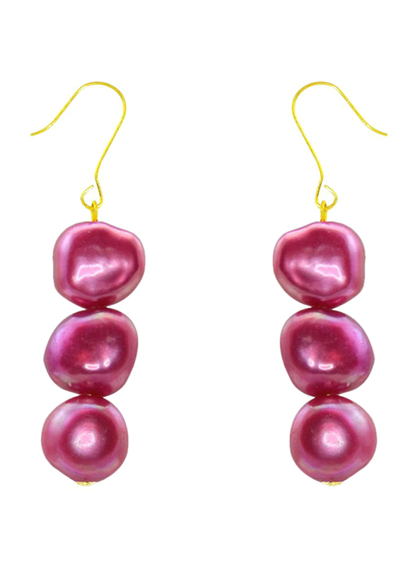 Vera Perla 18K Yellow Gold Dangle Earrings for Women, with Pearl Stone, Purple