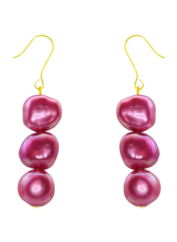 Vera Perla 18K Yellow Gold Dangle Earrings for Women, with Pearl Stone, Purple