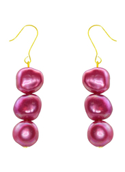 Vera Perla 18K Yellow Gold Dangle Earrings for Women, with Pearl Stone, Purple