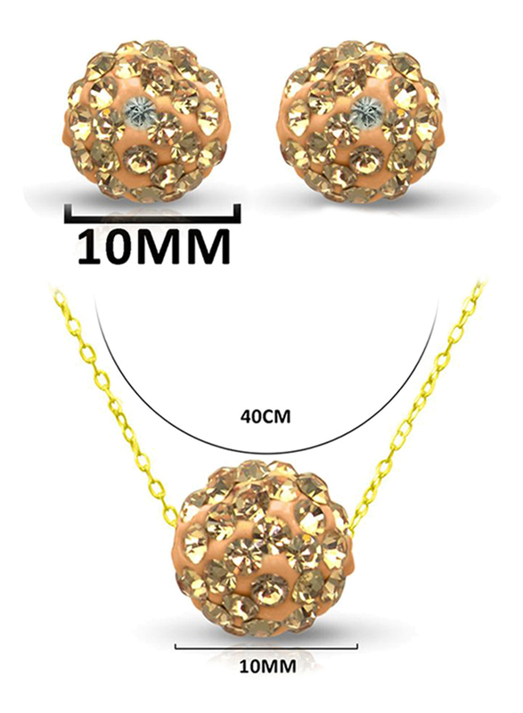 فيرا بيرلا طقم قطعتين من الذهب عيار 10 للنساء، مكون من قلادة وأقراط،مع كرة كريستال 10 ملم - ذهبي ومشمشي