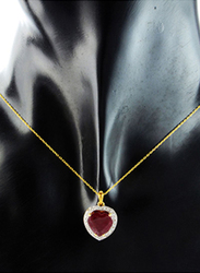 Vera Perla 18K Gold Necklace for Women, with 0.14ct Diamonds and Heart Cut Ruby Stone Pendant, Gold/Red