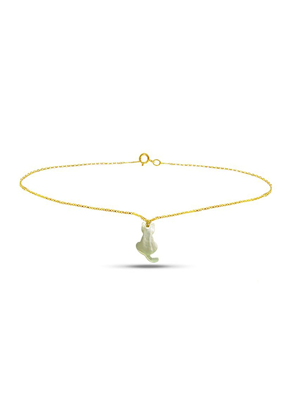 Vera Perla 18K Gold Chain Bracelet for Women, with Kitty Back Shape Mother of Pearl Stone, Gold/White