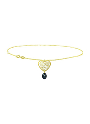Vera Perla 18K Solid Yellow Gold Chain Bracelet for Women, with Heart and 7mm Drop Pearl Stone, Gold/Black
