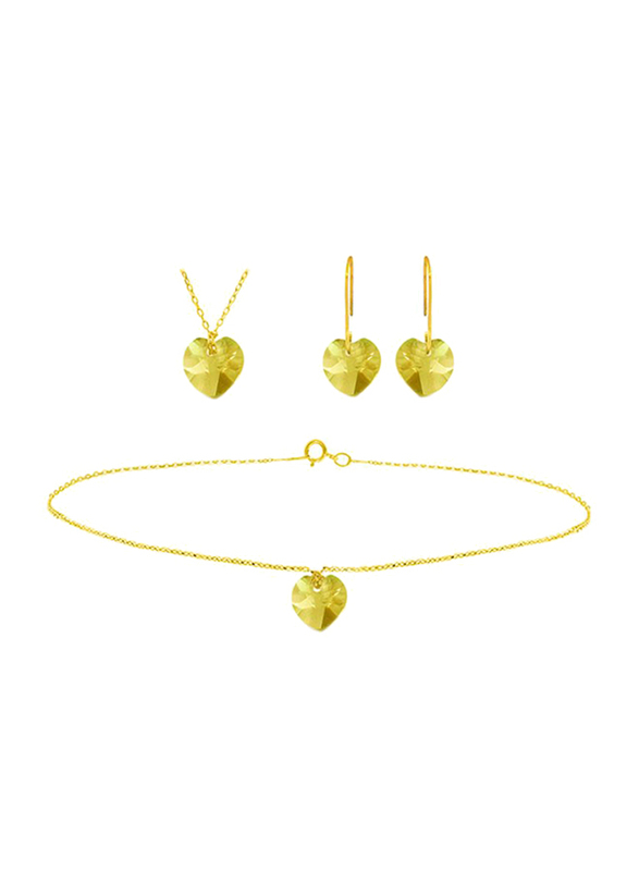 Vera Perla 3-Pieces 10K Solid Yellow Gold Jewellery Set for Women, with Necklace, Bracelet and Earrings, with 7mm Citrine Stone, Gold/Yellow
