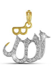 Vera Perla 18k Gold Heart "Allah" Pendant for Women, with 0.17ct Full Diamond, Gold/White