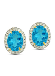 Vera Perla 18K Gold Stud Earrings for Women, with 0.24 ct Diamonds Swiss Blue Topaz, Blue