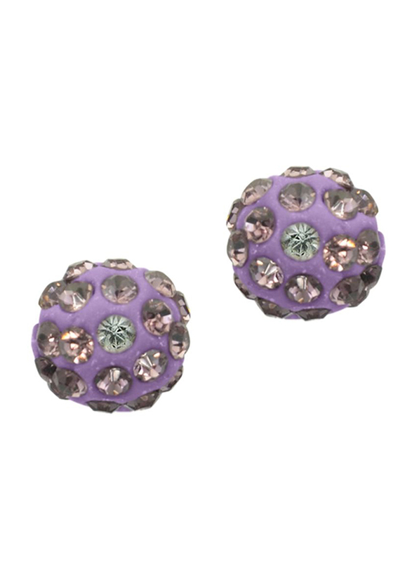 Vera Perla 10K Solid Gold Stud Earrings for Women, with 10 mm Crystal Ball, Gold/Purple