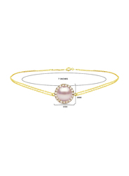 Vera Perla 18K Gold Chain Bracelet for Women, with 0.10 ct Genuine Diamonds and Pearl, Purple