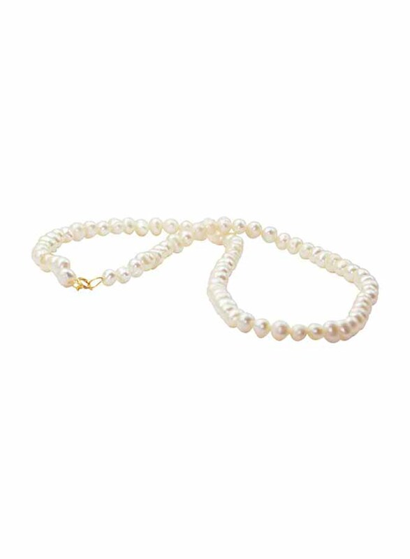 Vera Perla 10K Gold Strand Beaded Necklace for Women, with Mother of Pearl Stones, White