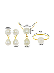 Vera Perla 3-Pieces 18k Yellow Gold Drop Jewellery Set for Women, with Necklace, Bracelet and Earrings, with Pearl Stone, White