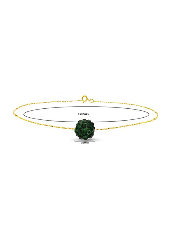 Vera Perla 18K Solid Yellow Gold Simple Chain Bracelet for Women, with 10mm Crystal Ball, Gold/Green