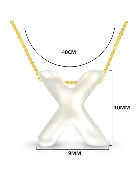 Vera Perla 18k Yellow Gold X Letter Pendant Necklace for Women, with Mother of Pearl Stone, White/Gold