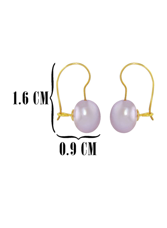 Vera Perla 18K Yellow Gold Drop Earrings for Women, with 7mm Pearl Stone, Purple