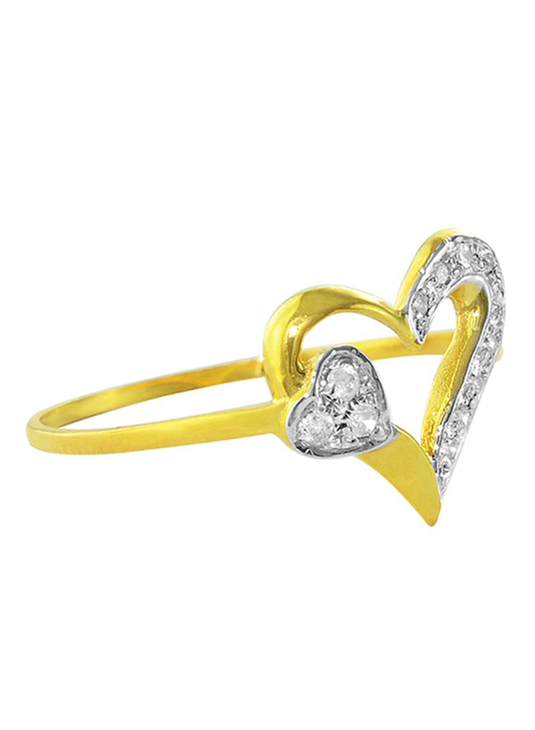 Vera Perla 18k Solid Gold Fashion Ring for Women, with Big Heart Holds Heart 0.12 ct Genuine Diamonds, Gold/White, US 6.5