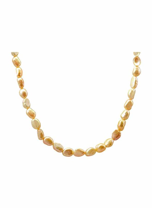 Vera Perla 10K Gold Strand 37cm Beaded Necklace for Women, with Mother of Pearl Stones, Rose Gold