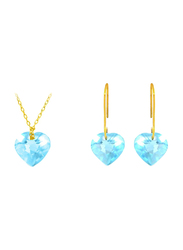 Vera Perla 2-Pieces 18K Solid Yellow Gold Jewellery Set for Women, with Necklace and Earrings, with 7mm Topaz Stone, Gold/Blue