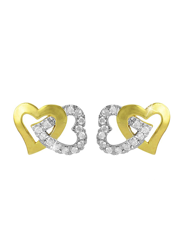 Vera Perla 18K Solid Gold Stud Earrings for Women, with Interlocking Hearts 0.3 ct Diamonds, Gold/Clear