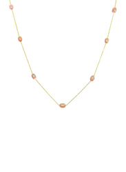 Vera Perla 10K Gold Opera Necklace for Women, with Pearls Stone, Gold/Pink