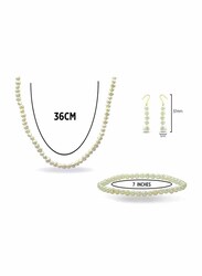 Vera Perla 3-Pieces 10K Gold Jewellery Set for Women, with Necklace, Bracelet and Hoop Earrings, with Pearl Stones, White