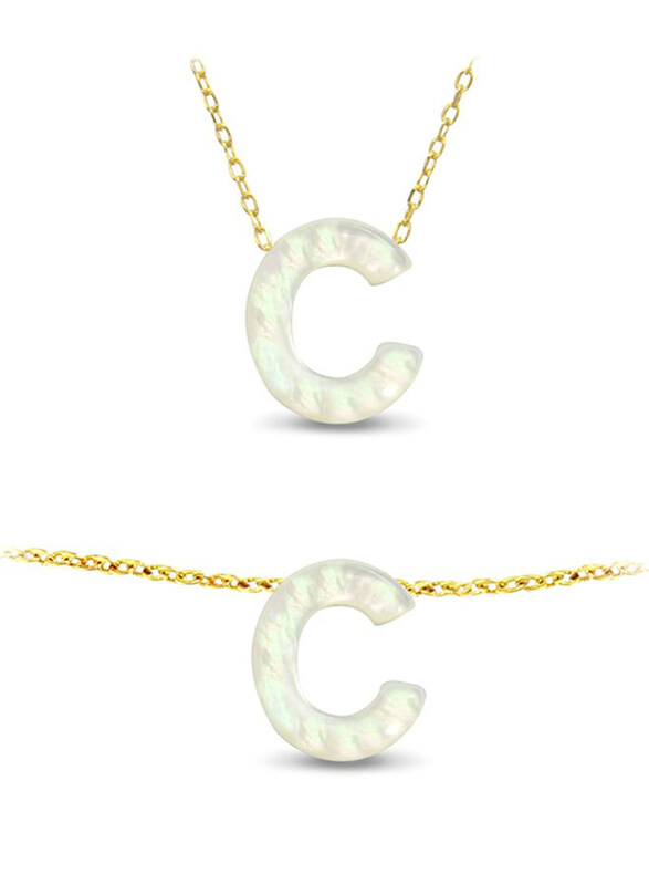 

Vera Perla 2-Pieces 18K Gold Jewellery Set for Women, with Necklace and Bracelet, with C Letter Shape Mother of Pearl Stone, White/Gold