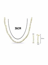 Vera Perla 2-Pieces 18K Gold Jewellery Set for Women, with Necklace and Earrings, with Genuine Pearl Stones, White