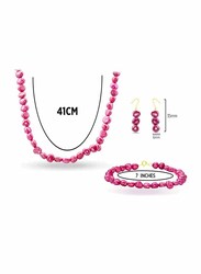 Vera Perla 3-Pieces 10K Gold Strand Jewellery Set for Women, with 41cm Necklace, Bracelet and Earrings, with Pearl Stones, Pink