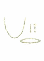Vera Perla 3-Pieces 10K Gold Jewellery Set for Women, with 36cm Necklace, Bracelet and Earrings, with Pearl Stones, Off White