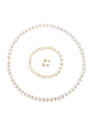 Vera Perla 3-Pieces 18K Gold Pendant Necklace, Earrings and Bracelet Set for Women, with Genuine Pearls Stone, Off White