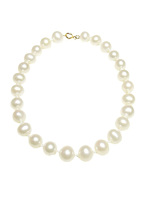 Vera Perla 18K Yellow Gold Genuine Pearl Beaded Bracelet for Women, White