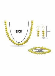 Vera Perla 3-Pieces 18K Yellow Gold Strand Jewellery Set for Women, with Necklace, Bracelet and Earrings, with Pearl Stones, Gold