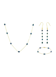 Vera Perla 3-Pieces 10K Gold Jewellery Set for Women, with Pearls Stone, Necklace, Bracelet and Earrings, Gold/Black