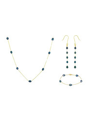Vera Perla 3-Pieces 10K Gold Jewellery Set for Women, with Pearls Stone, Necklace, Bracelet and Earrings, Gold/Black