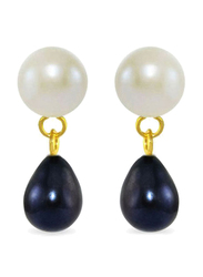 Vera Perla 18K Yellow Gold Drop Earrings for Women, with Pearl Stone, White/Black