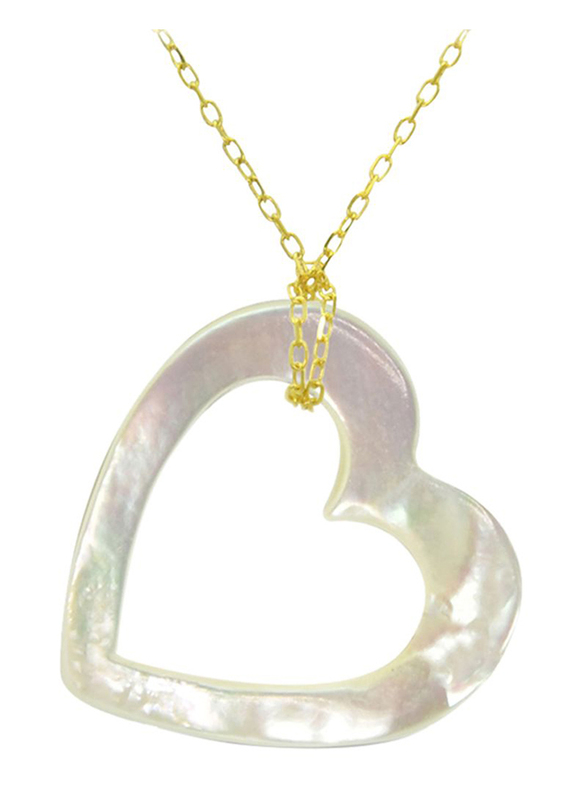Vera Perla 18K Gold Hollow Heart Pendant Necklace for Women, with Mother of Pearl Stone, Gold/White