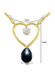 Vera Perla 18k Gold Heart Pendant Necklace for Women, with 0.07ct Genuine Diamonds and Pearl, Black
