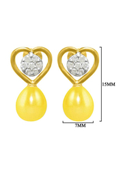 Vera Perla 18K Gold Solitaire Heart Earrings for Women, with 0.14 ct Genuine Diamond & Pearl Stone, Yellow