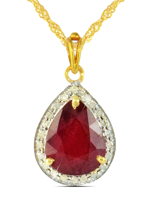 Vera Perla 18K Gold Necklace for Women, with 0.12ct Diamonds and Ruby Stone Pendant, Gold/Red